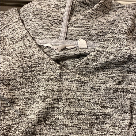 Athleta Heathered Gray Pullover Hoodie w/Twist Neck, Front Pocket & Thumb Holes - Picture 7 of 9